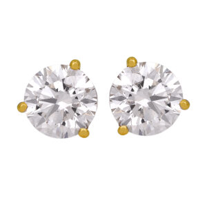 yellow gold stud earrings set with round diamonds