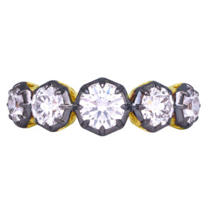 yellow gold and black rhodium ring set with round diamonds