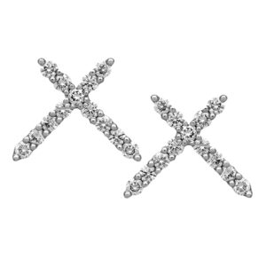 white gold 'x' cross earrings set with round diamonds