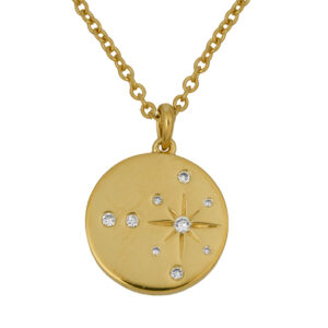 yellow gold medallion pendant set with round diamonds and a star motif