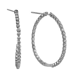 white gold curved hoop earrings set with round diamonds