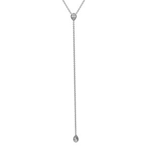 white gold lariat necklace set with two pear diamonds