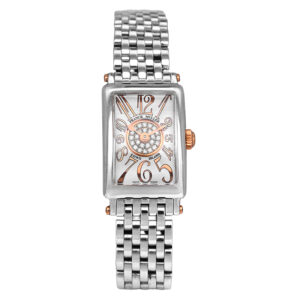 stainless steel and rose gold Franck Muller watch with a silver diamond dial