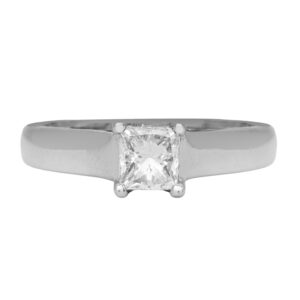 white gold solitaire engagement ring centered with a princess diamond