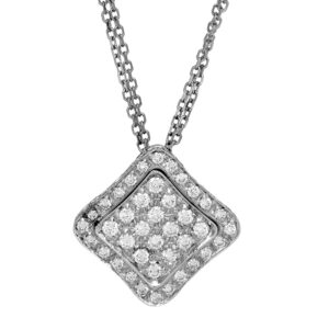 white gold square pendant set with round diamonds
