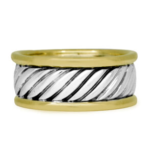 David Yurman silver braided cable ring with yellow gold flanking