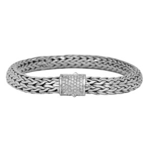 braided sterling silver bracelet with a diamond paved clasp