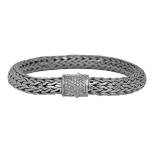sterling silver braided bracelet with pave diamonds in the buckle