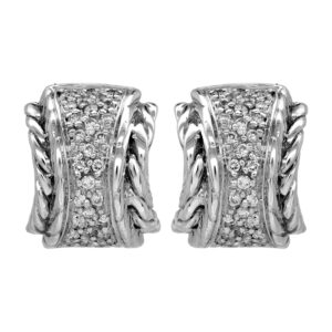 sterling silver and yellow gold John Hardy earrings set with round diamonds