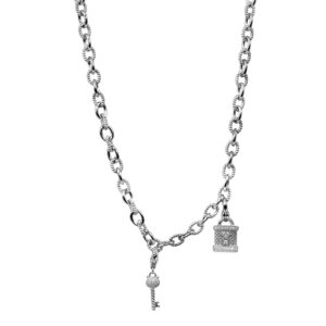 sterling silver braided cable link chain with lock and key charms