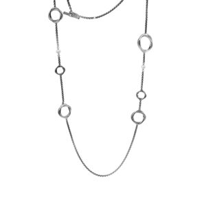 sterling silver long chain with round braided cable rings and two small pearls