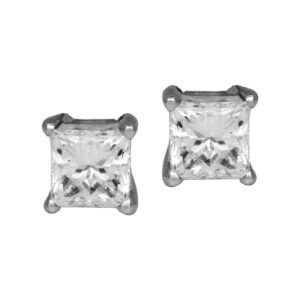 white gold stud earrings set with princess diamonds