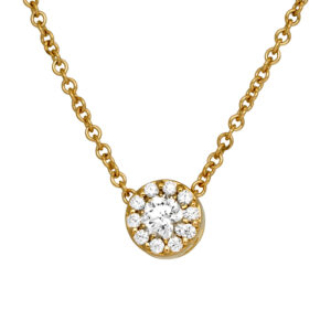 yellow gold round slide pendant set with round diamonds