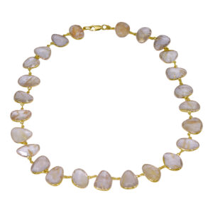 yellow gold station necklace set with rose cut rutilated quartz freeforms