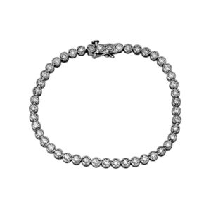 white gold tennis bracelet set with round diamonds
