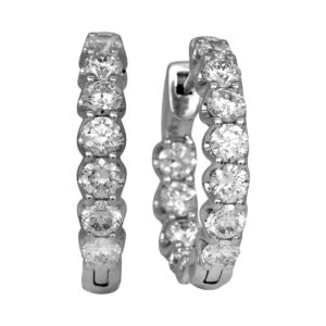 white gold inside out hoop earrings set with round diamonds