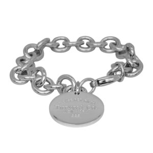 sterling silver Tiffany link bracelet with circle tag