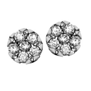 white gold cluster earrings set with round diamonds
