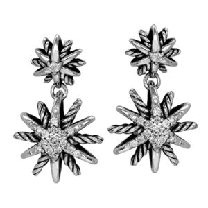 sterling silver David Yurman starburst earrings set with small round diamonds