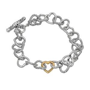 sterling silver and yellow gold heart link bracelet
