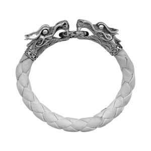 sterling silver and white woven leather John Hardy Naga bracelet with dragon head clasps