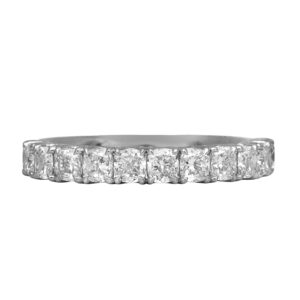 white gold band set with cushion diamonds