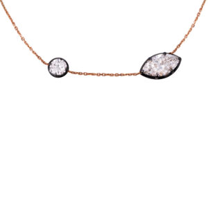 rose gold necklace set with offset round and marquise diamonds