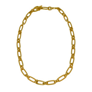 yellow gold paper clip link necklace, with jump rings between each paperclip link