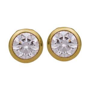 yellow gold bezel set stud earrings set with round diamonds