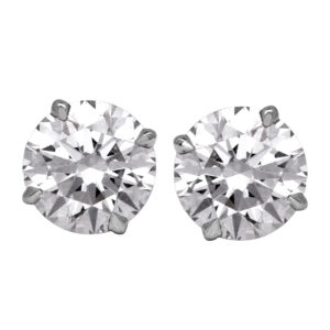 white gold earrings set with round diamonds