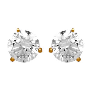 yellow gold stud earrings set with round diamonds