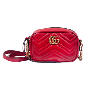 red leather Gucci Marmont hand bag