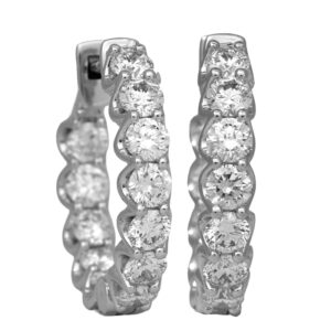 white gold hoop earrings set with round diamonds