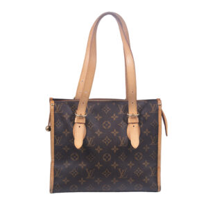 brown monogram canvas Louis Vuitton handbag with leather straps