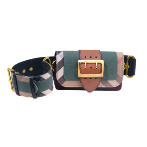 House check and leather Burberry handbag with strap