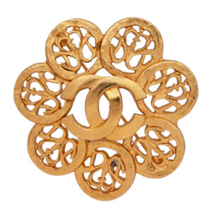 Chanel gold tone flower brooch