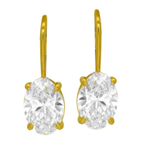 yellow gold drop earrings set with oval diamonds