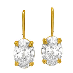 yellow gold drop earrings set with oval diamonds