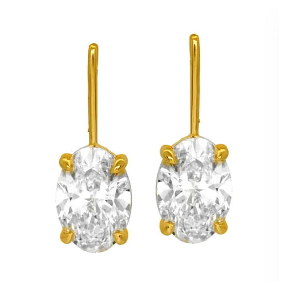 yellow gold drop earrings set with oval diamonds