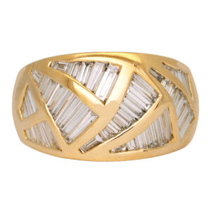 Vintage 18k yellow gold geometric domed ring set with 2.15 carats of baguette earth-mined diamonds.