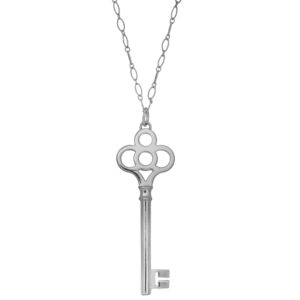 Vintage sterling silver Tiffany & Co. Crown Key pendant on an 18” oval link cable chain.