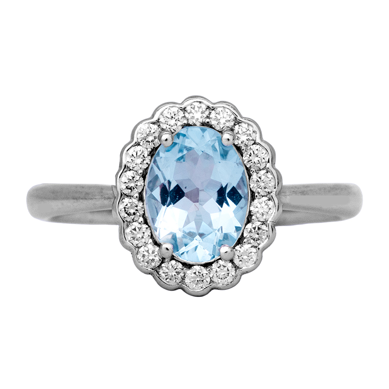 Vintage 1.25 Carats Aquamarine & Diamond Halo Ring