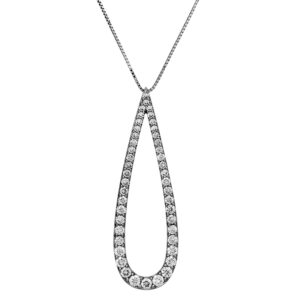Vintage 14k white gold pear-shaped pendant set with 1.00 carats of round brilliant earth-mined diamonds.