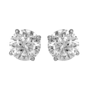 Vintage 14k white gold stud earrings set with 3.92 carats of round brilliant earth-mined diamonds.