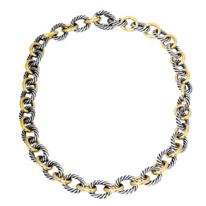 Vintage 18k yellow gold & sterling silver David Yurman 18" Oval Link necklace.