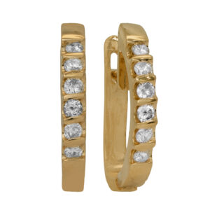 Vintage 14k yellow gold J hoop earrings set with 0.36 carats of round brilliant earth-mined diamonds.