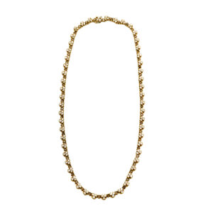 Vintage 18k yellow gold tennis necklace set with 4.77 carats of round brilliant cut earth-mined diamonds plus 2.65 carats of round brilliant cut cognac earth-mined diamonds.