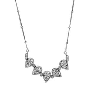 Vintage 14k white gold five pear cluster magnetic necklace set with 0.76 carats of round brilliant earth-mined diamonds on a 19" bead chain.