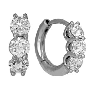 Vintage 14k white gold huggie hoop earrings set with 0.90 carats of round brilliant earth-mined diamonds.