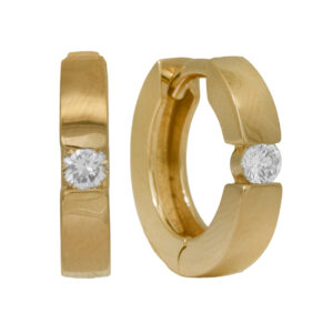 Vintage 14k yellow gold hoop earrings set with 0.44 carats of round brilliant diamonds.